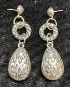 Vintage Silver Tone Drop Dangle Earrings
