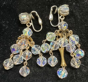 Vintage Crystal Beaded Chandelier Earrings