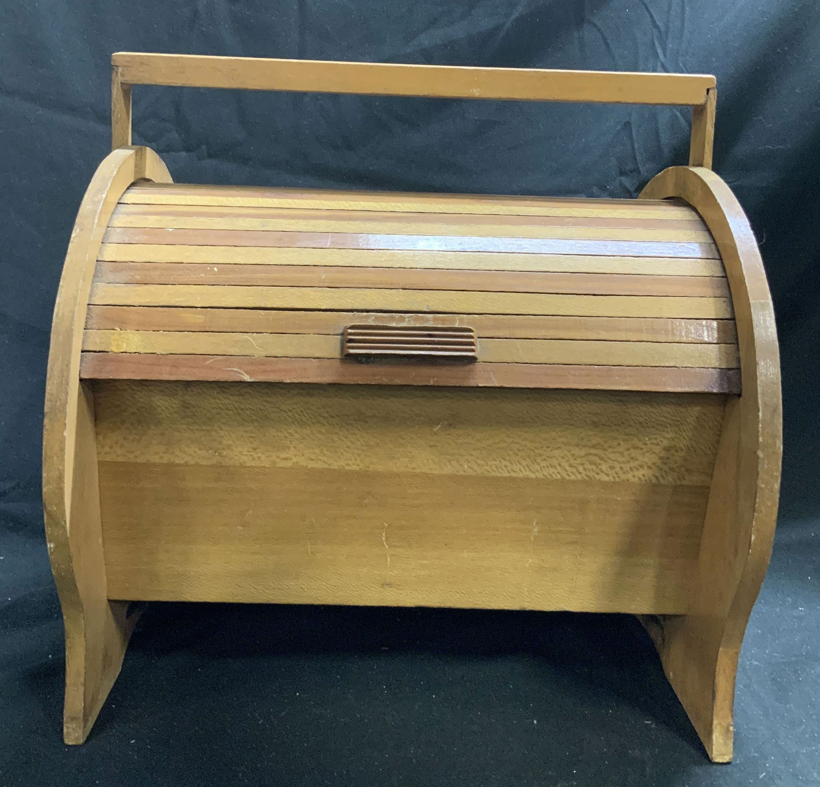 Vintage Wooden Roll Top Bread Box Stand (1 of 7)
