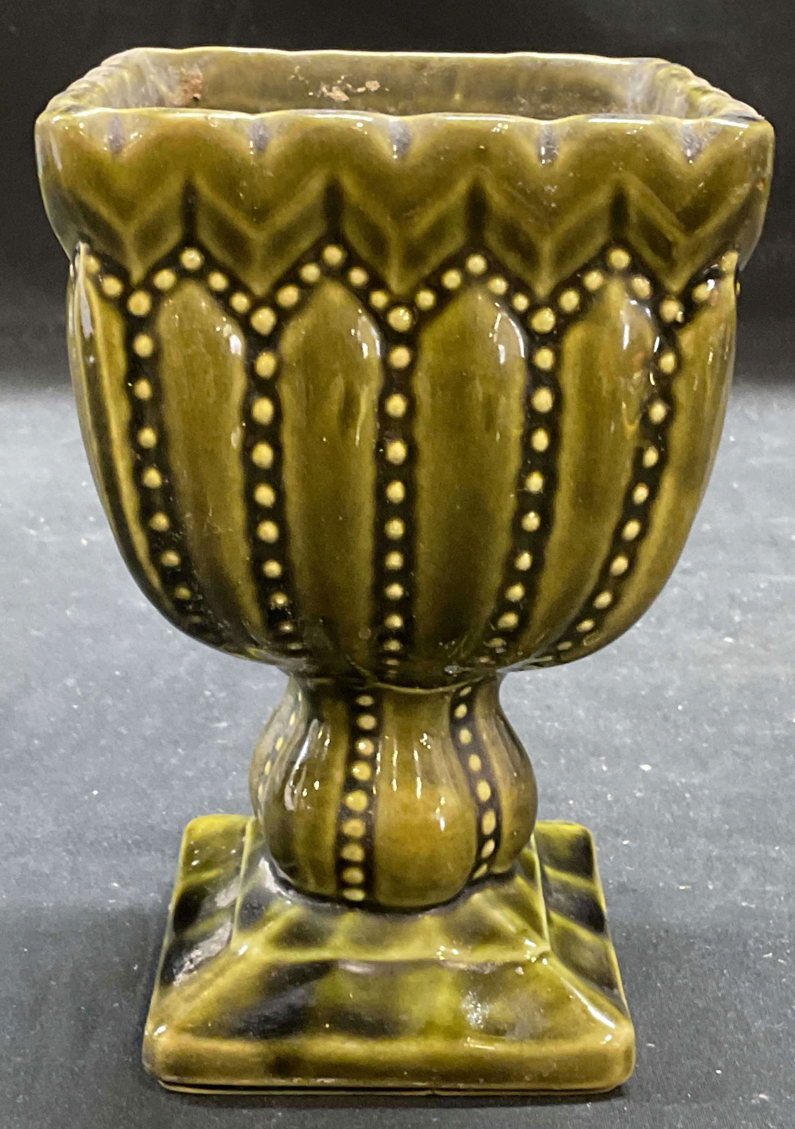 Vintage Footed Green Pottery Planter (1 of 6)