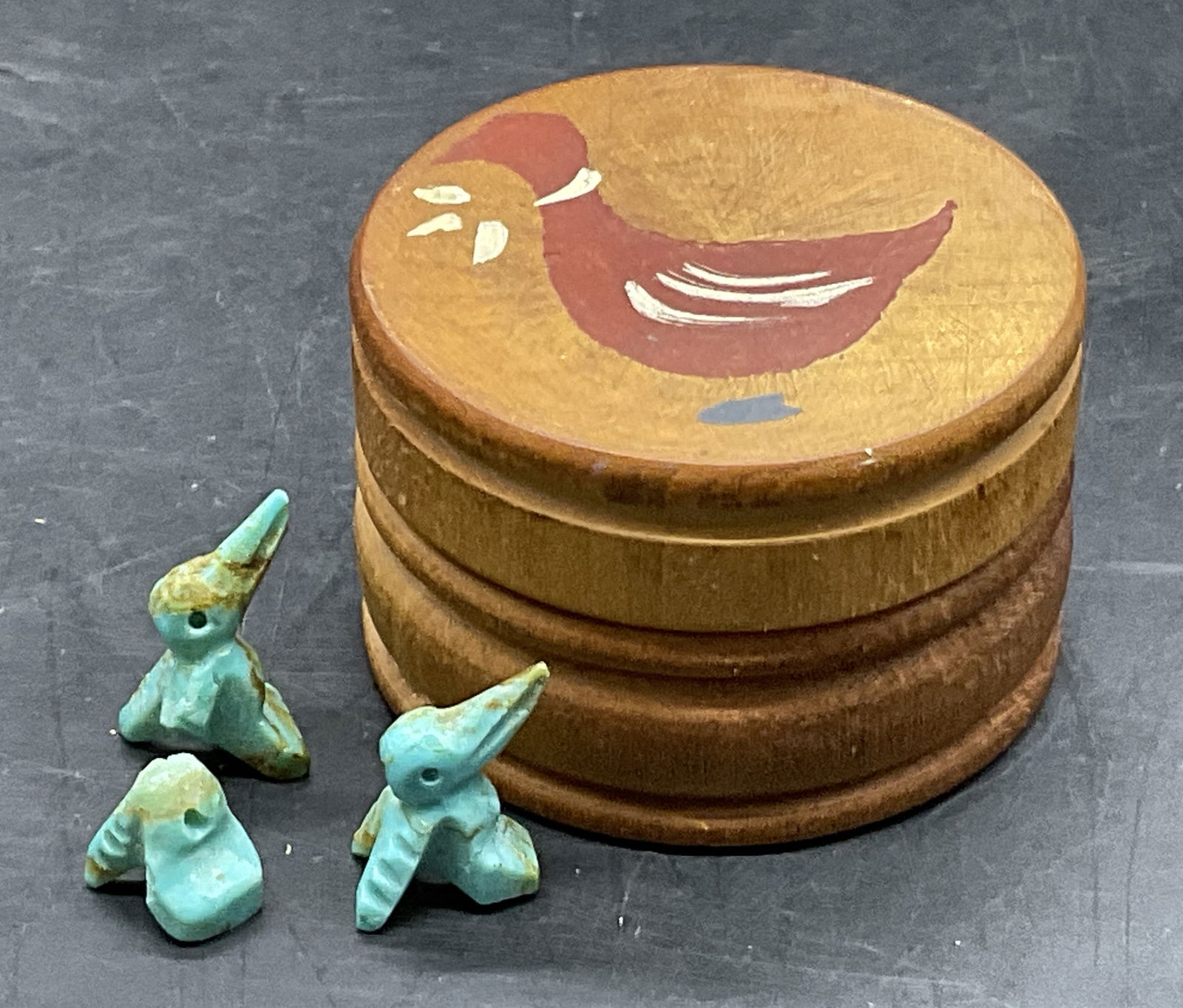 Duck Motif Trinket Box W/ Turquoise Tn Bird Beads (1 of 8)