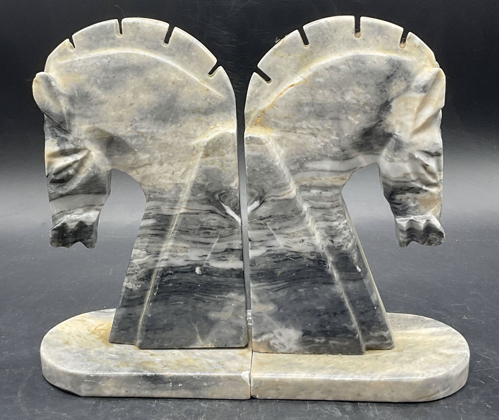 Pair Vintage Stone Horse Head Bookends (1 of 7)