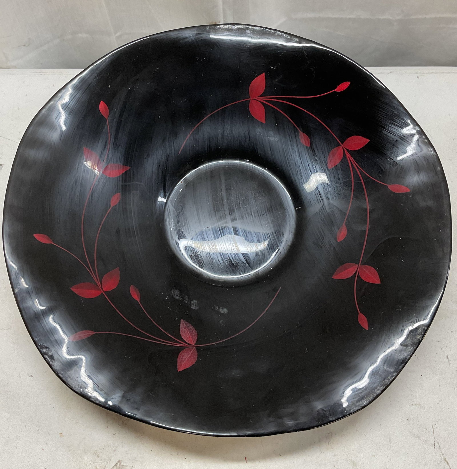 XL Ruby Red Cut Glass Bowl, 18 In W (1 of 6)