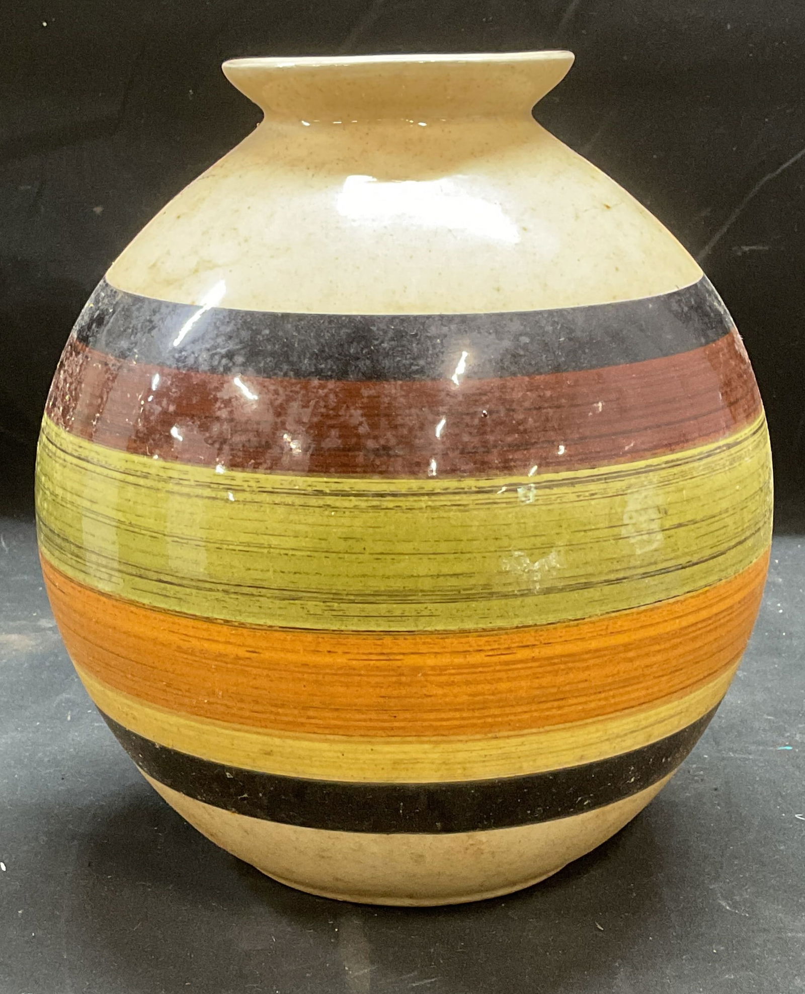 Vtg Modern Clay Artifacts Strpd Round Vase Canada (1 of 6)