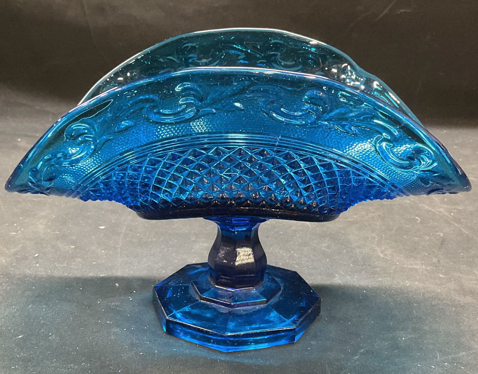 Vintage Blue Art Glass Pedestal Bowl (1 of 6)