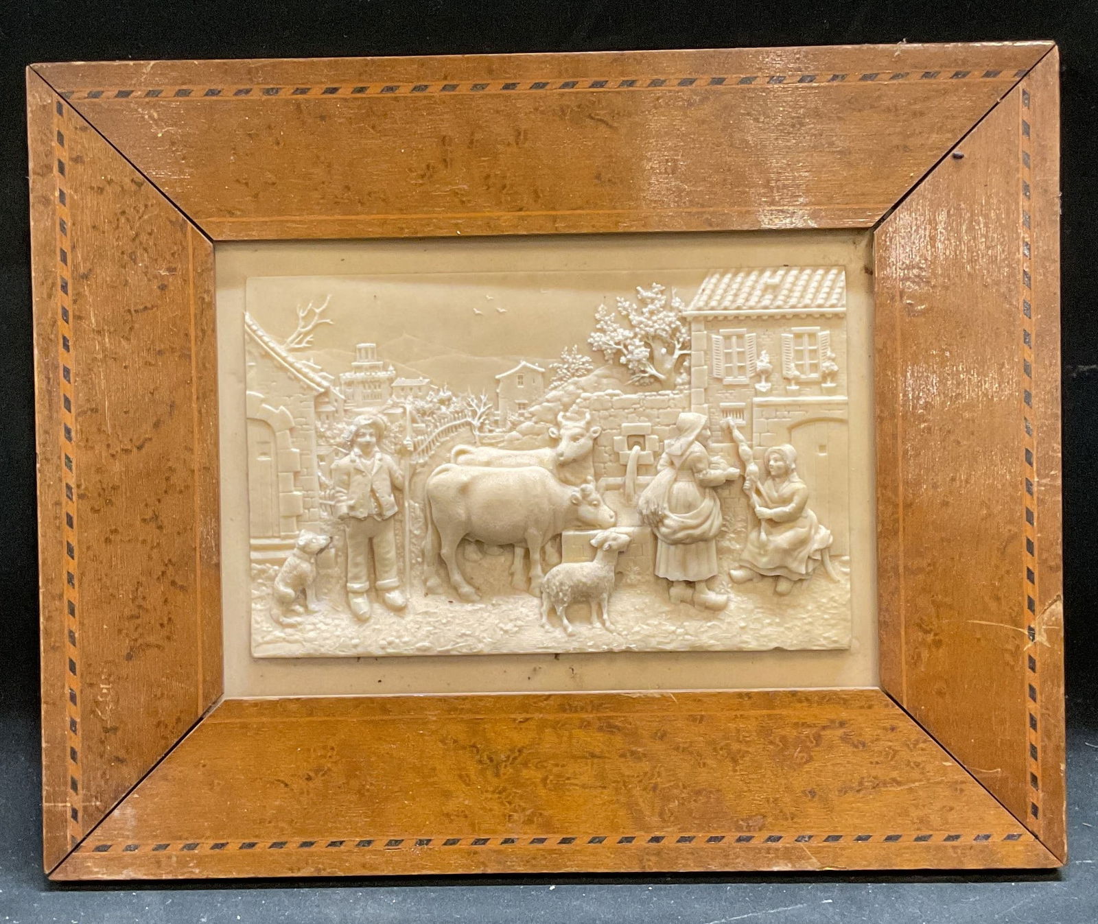Framed Stone Relief Carving Farm Scene (1 of 6)
