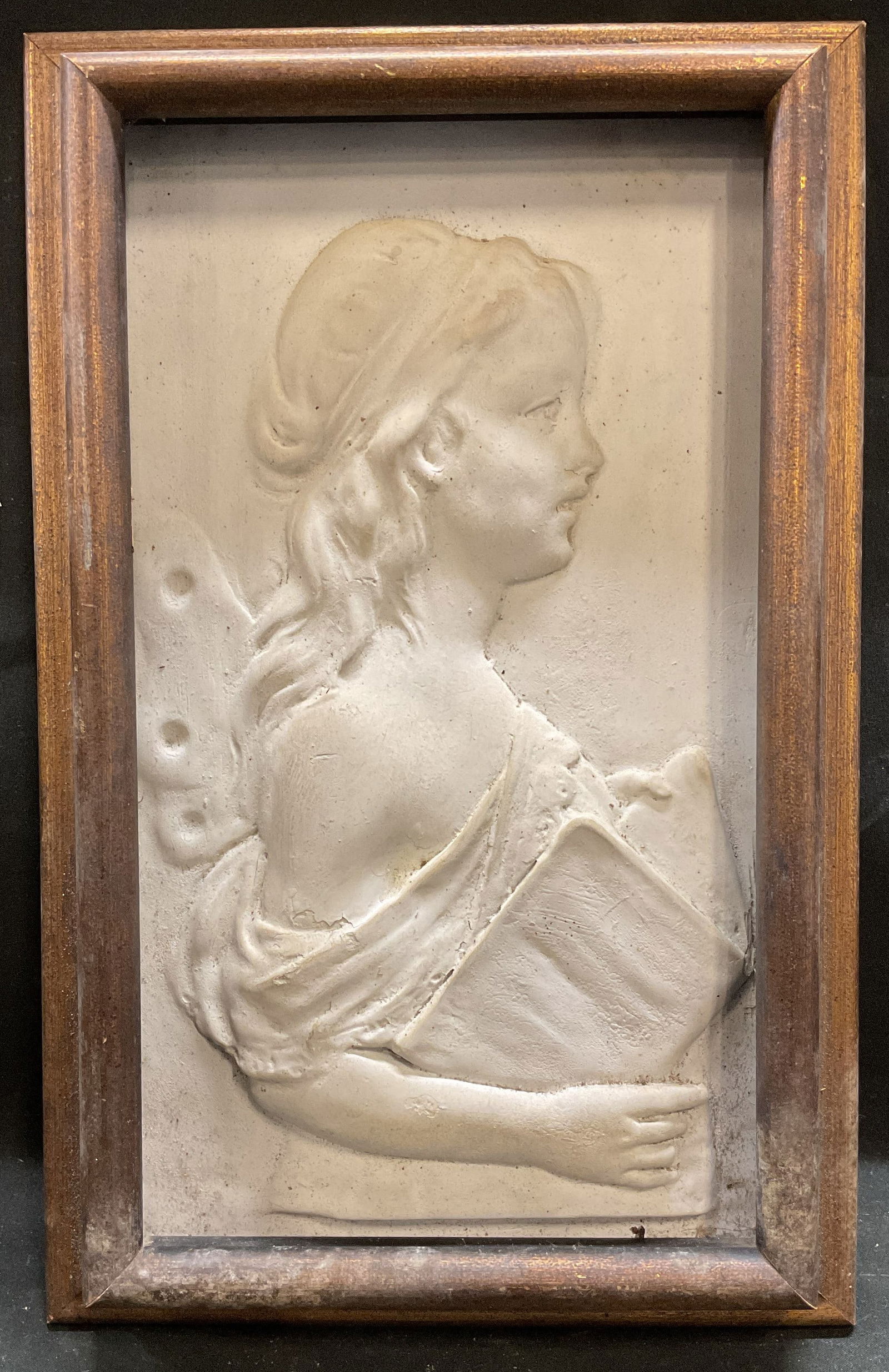 Framed Ceramic Relief, Girl with Book (1 of 6)