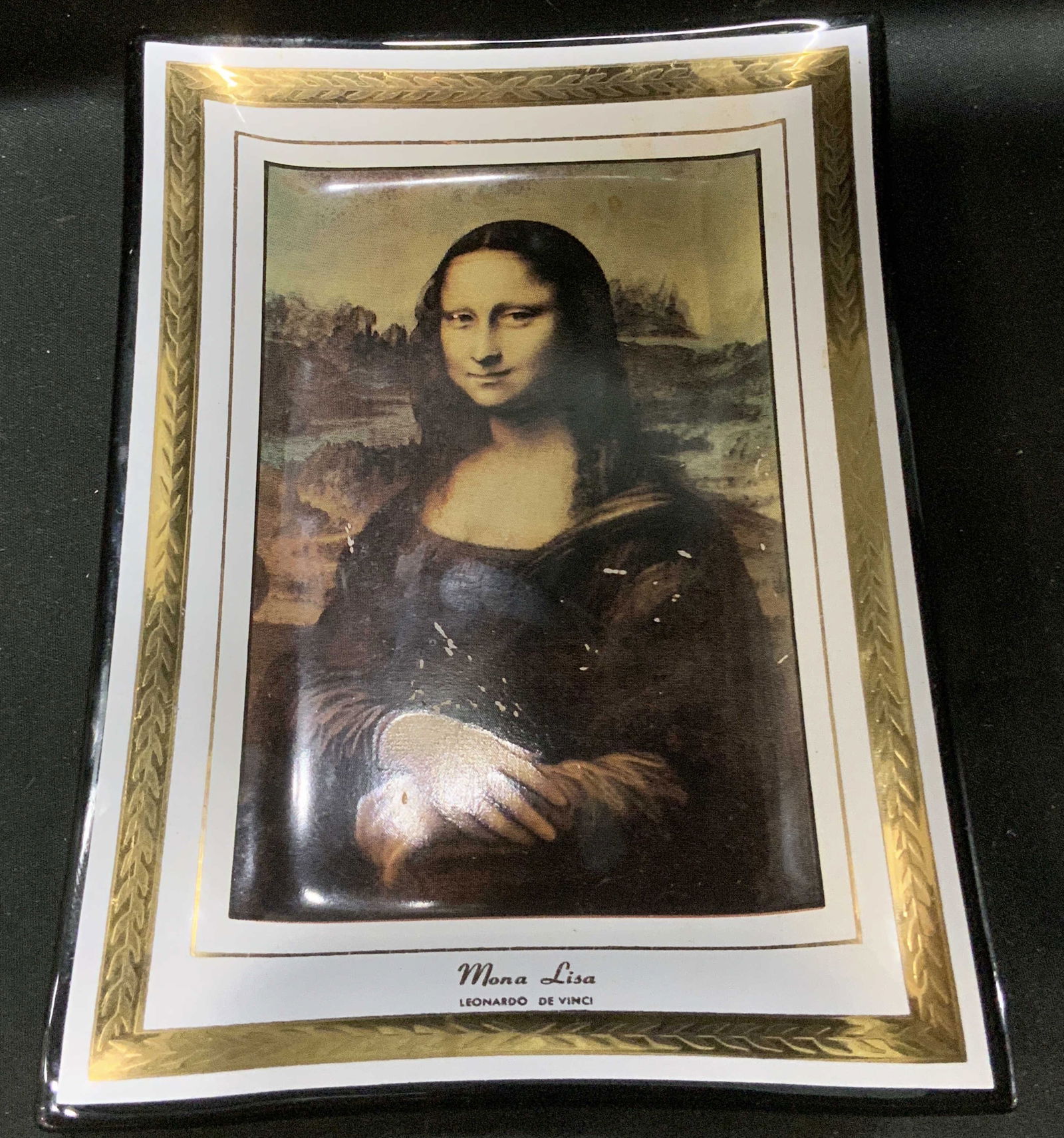 Vntg Houze Art Glass Mona Lisa Trinket Dish USA (1 of 6)