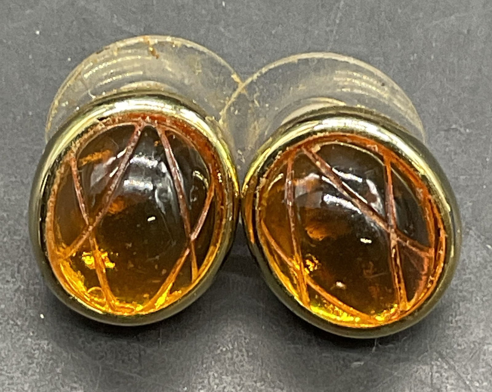 Vintage Etched Costume Amber Cabochon Earrings (1 of 7)