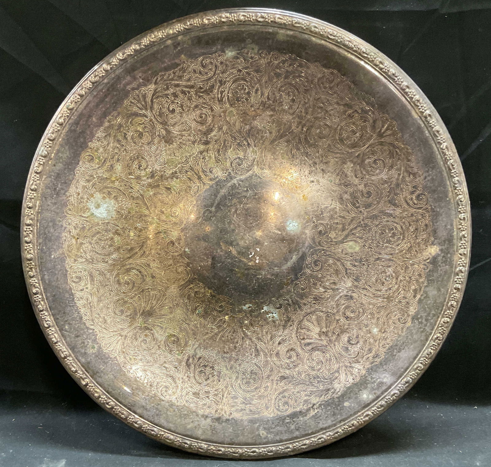 XL Vintage Silver Plated Platter, 18 In W (1 of 6)