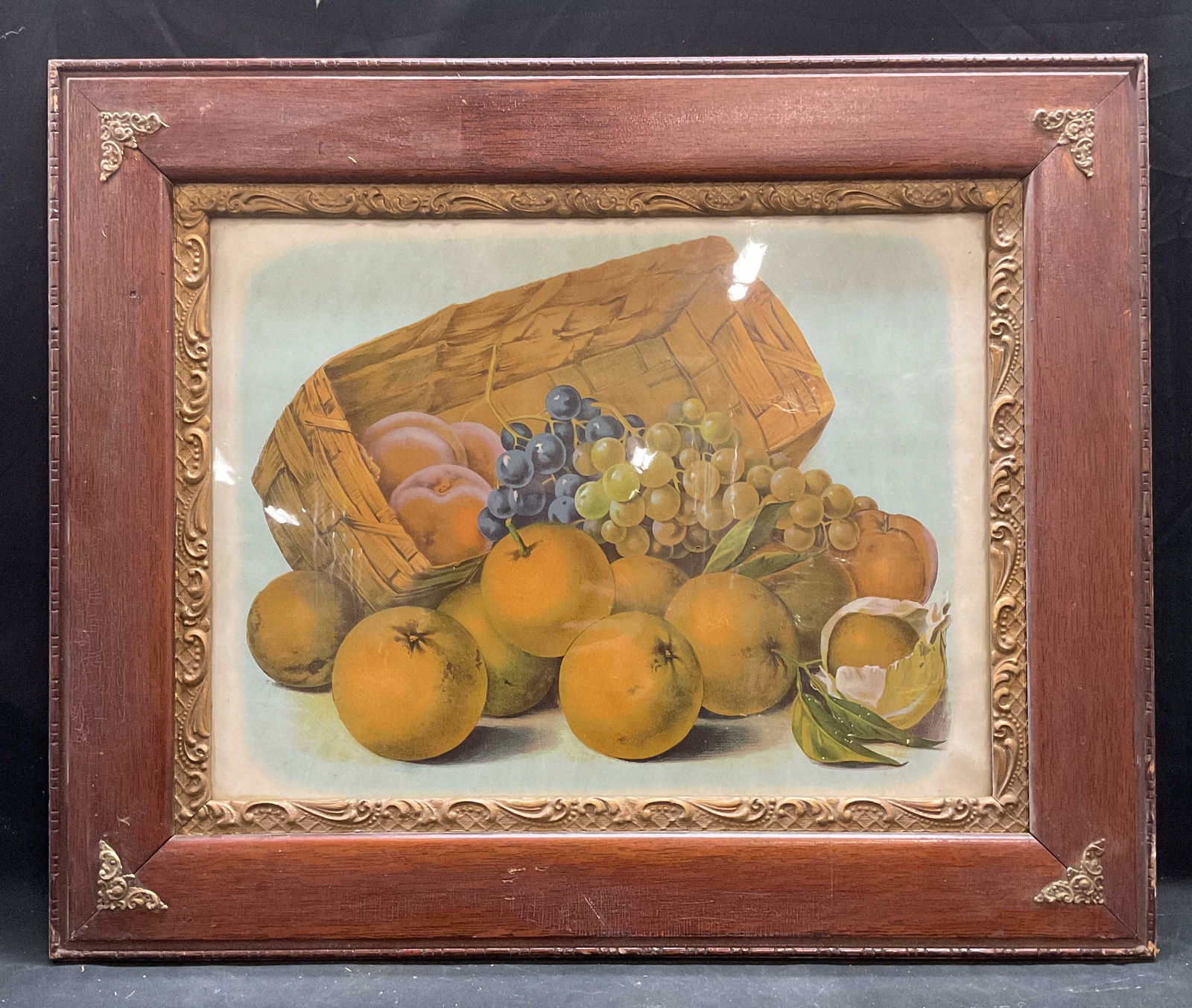 Framed Still Life Fruit Basket Lithograph 27in (1 of 6)