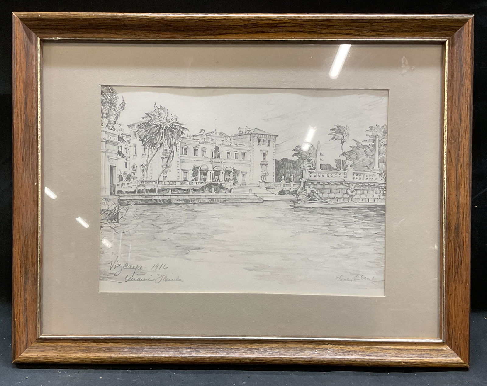 Framed Charles H Overly Vizcaya Sketch Litho 1916 (1 of 6)
