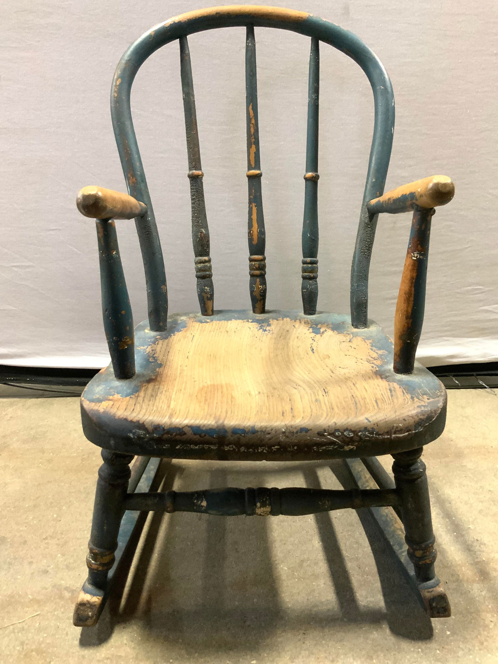 Vintage Wooden Childrens Rocking Chair Blue (1 of 8)