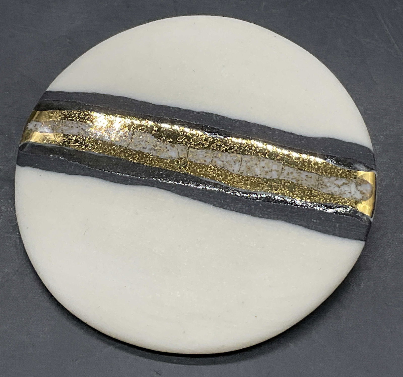 Vintage Banded Round Ceramic Brooch (1 of 7)