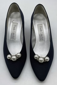 Private Collection Navy Blue Faux Pearl Heels USA