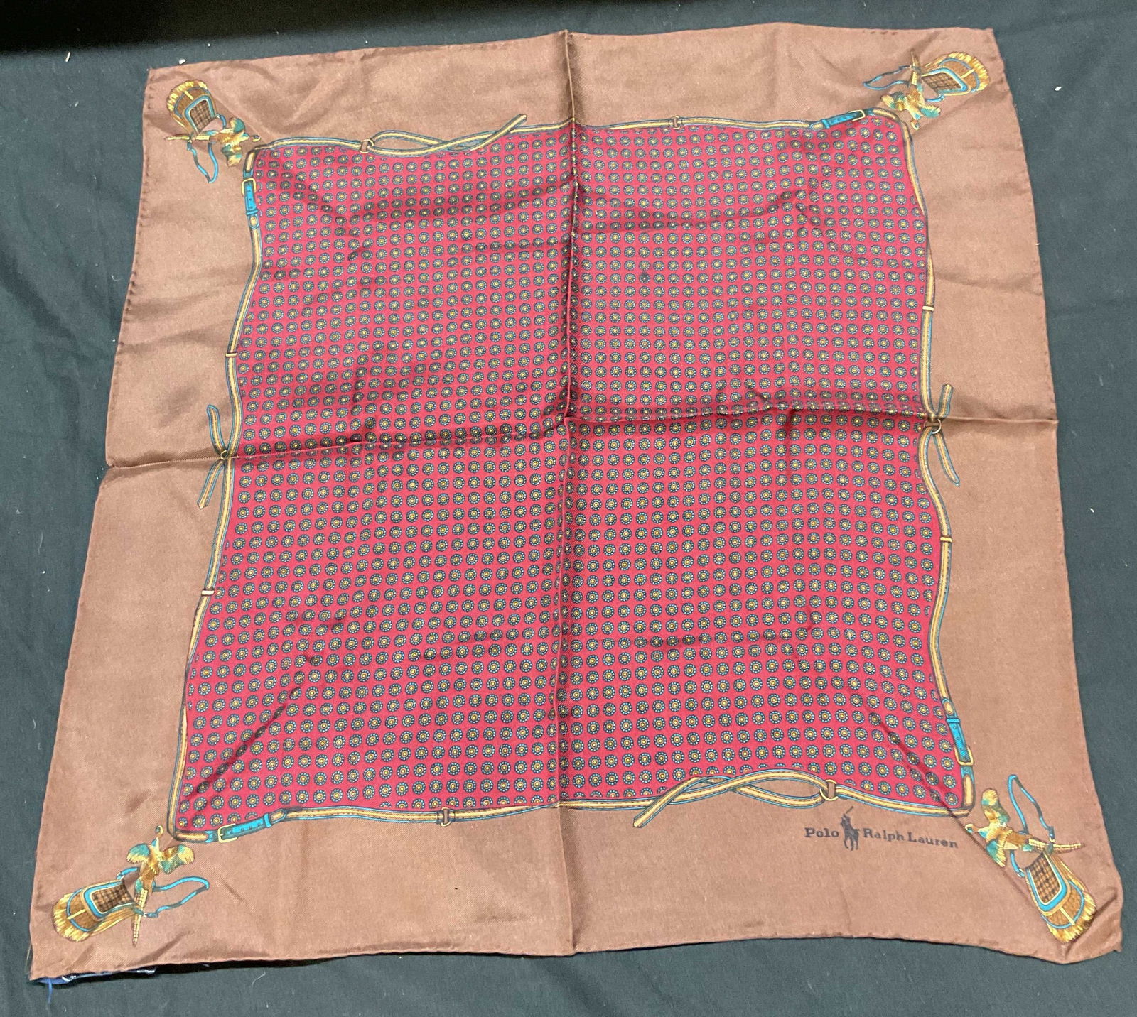 Polo Ralph Lauren Red Brown Floral Silk Scarf (1 of 6)