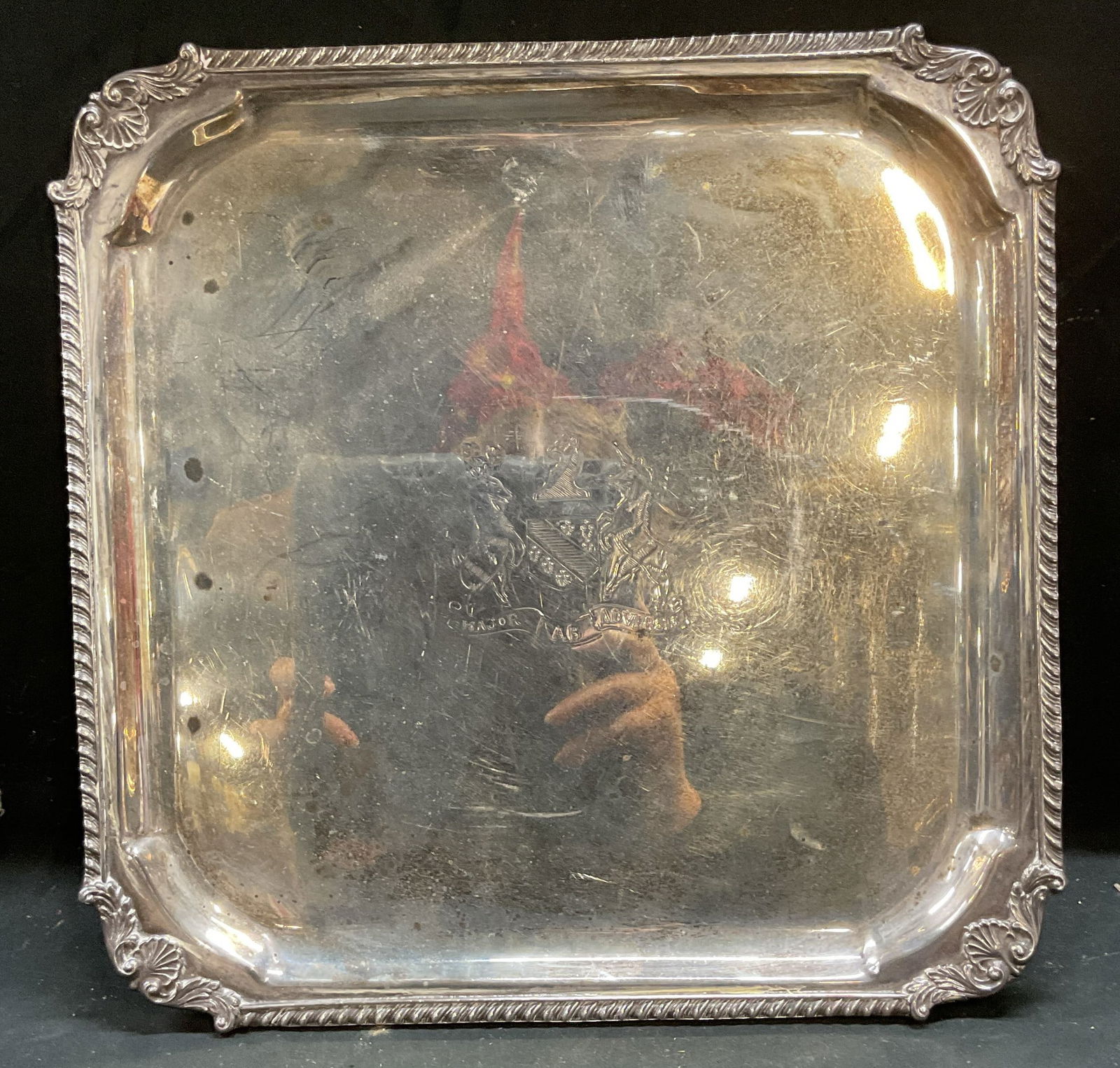 Vtg B Rogers Silver Plated Square Platter 14in (1 of 7)