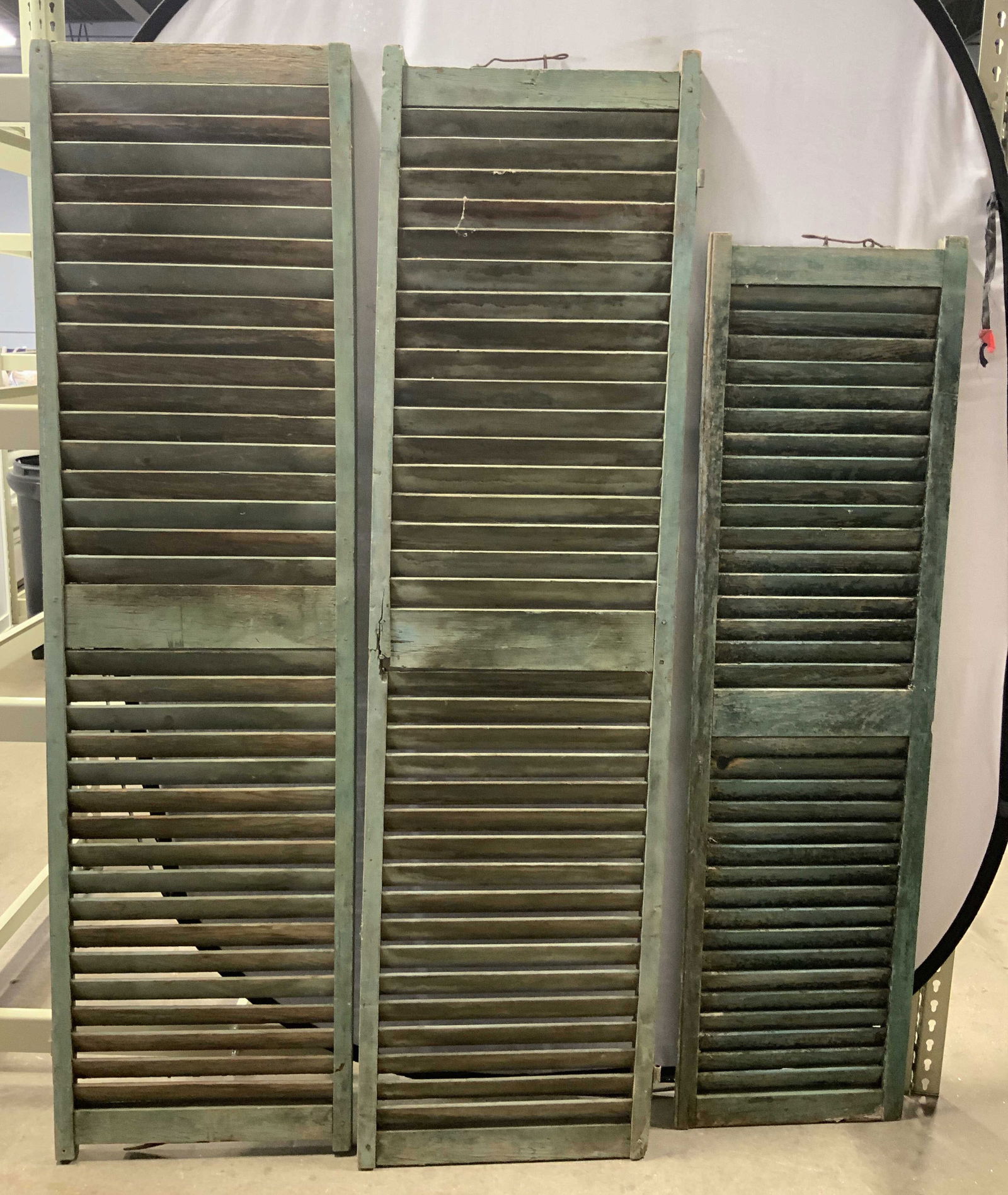 Lot 3 Vntg Wooden Windows Shutters Green 68in (1 of 7)