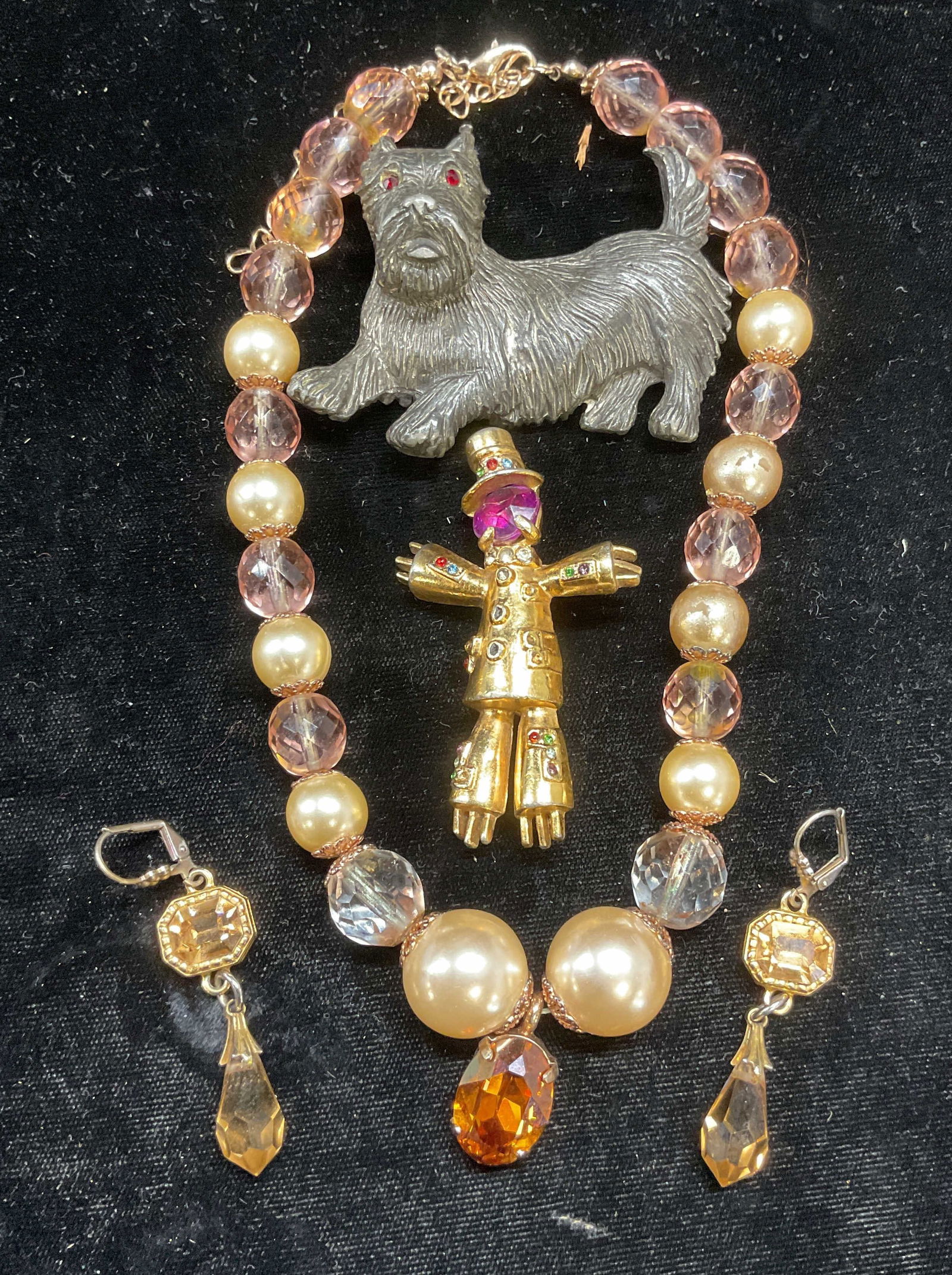 Lot 4 Crystal Necklace, Earrings, Dog Brooch + (1 of 10)