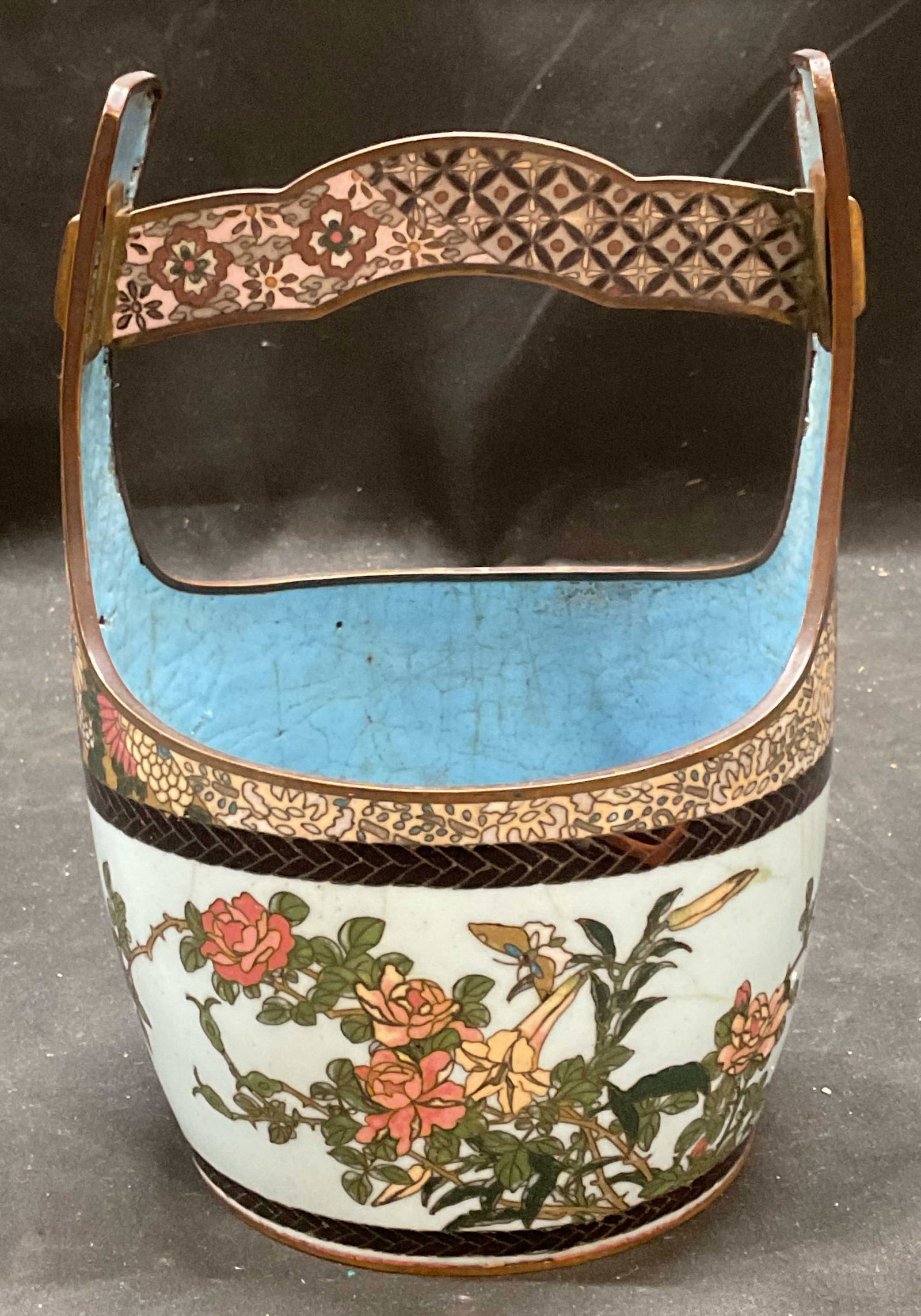 Vintage Cloisonne Enamel Floral Basket (1 of 6)