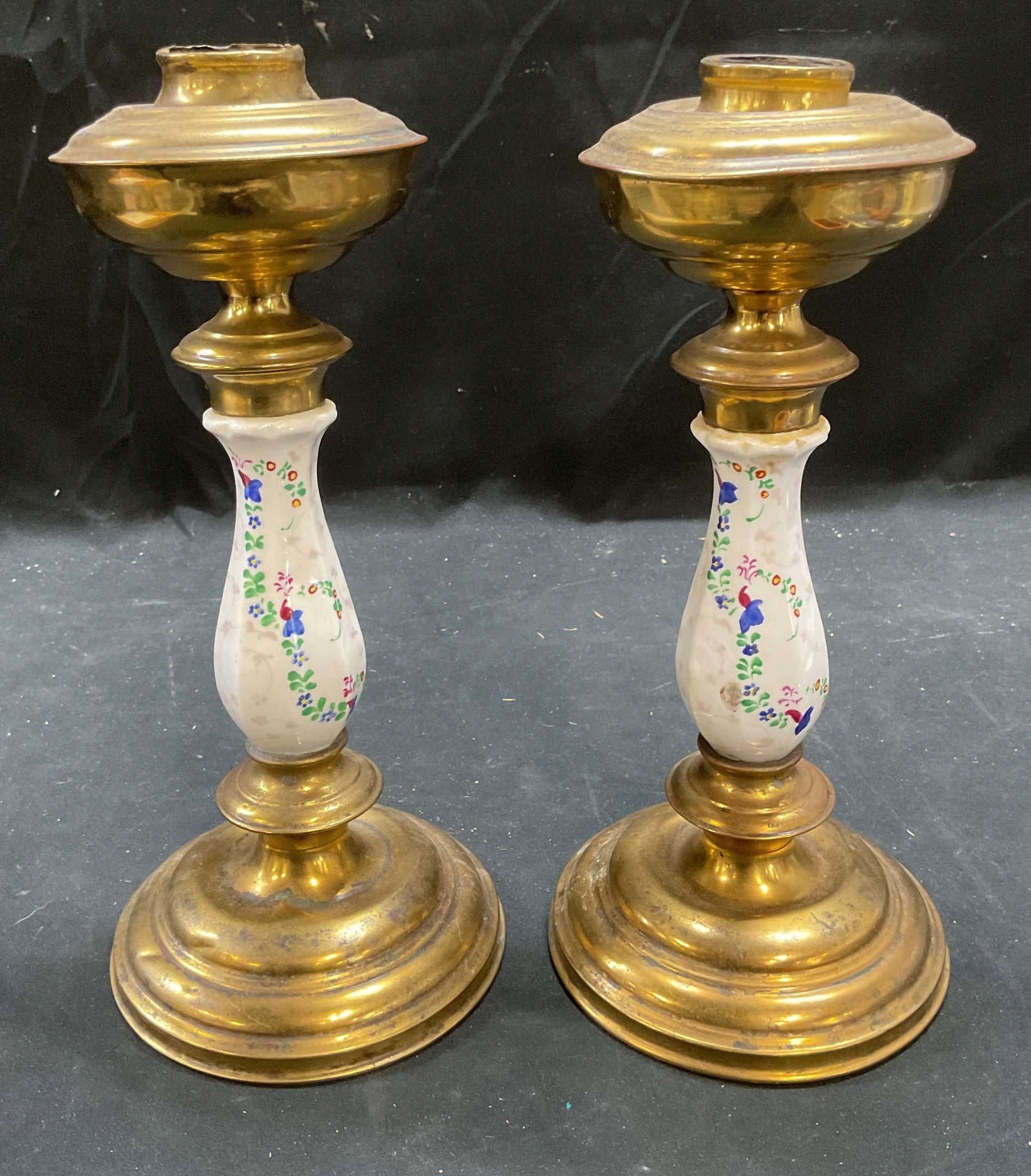 Pair Antique Brass & Porcelain Candle Holders (1 of 6)