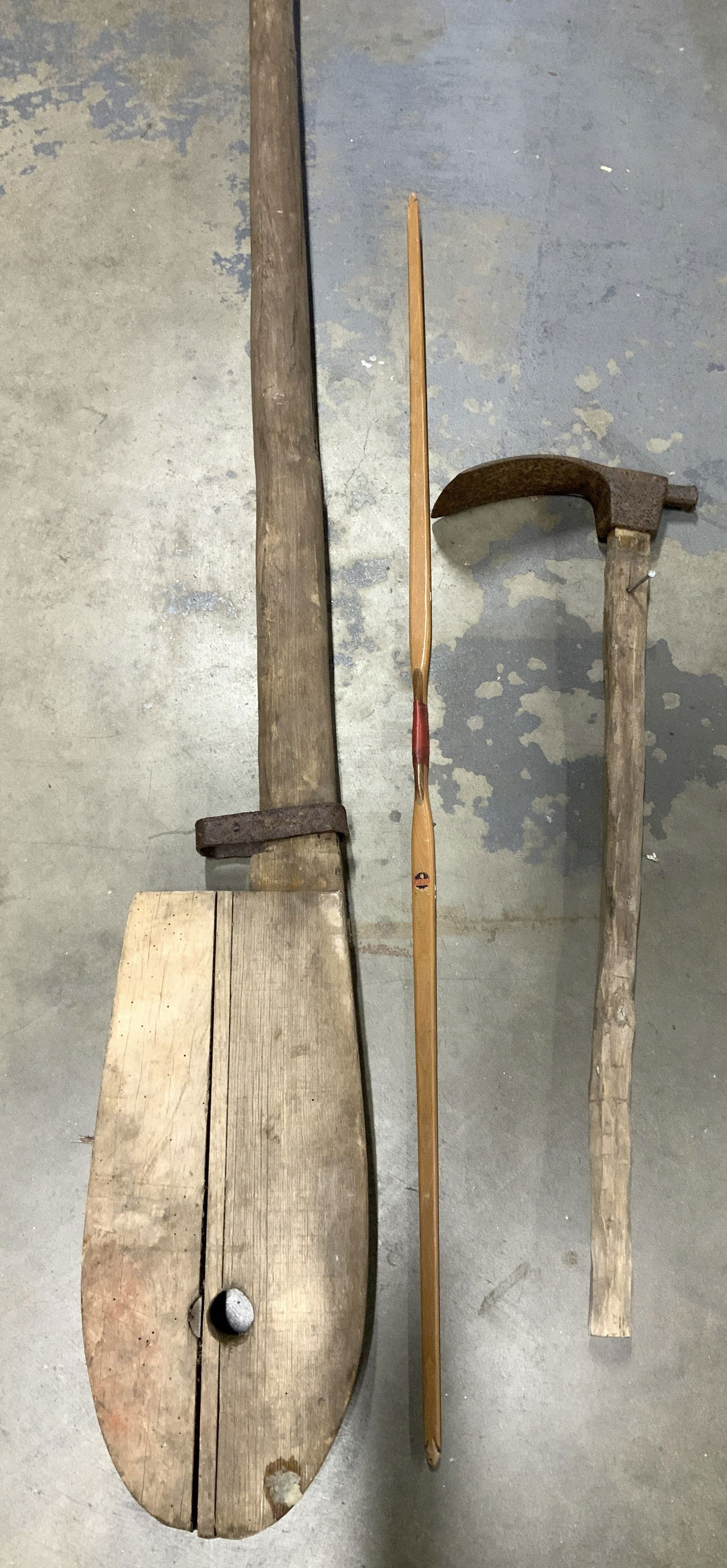 Lot 3 Antq Primitive Wooden Farm Tool, Bow&Pickaxe (1 of 11)