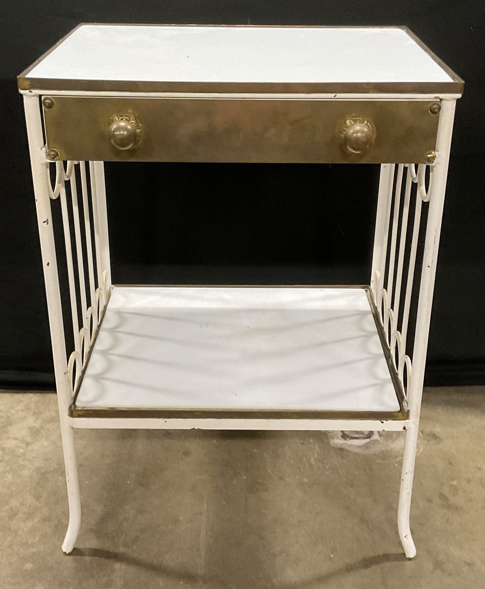 Vtg White Iron Glass Top Brass Accent Table (1 of 8)