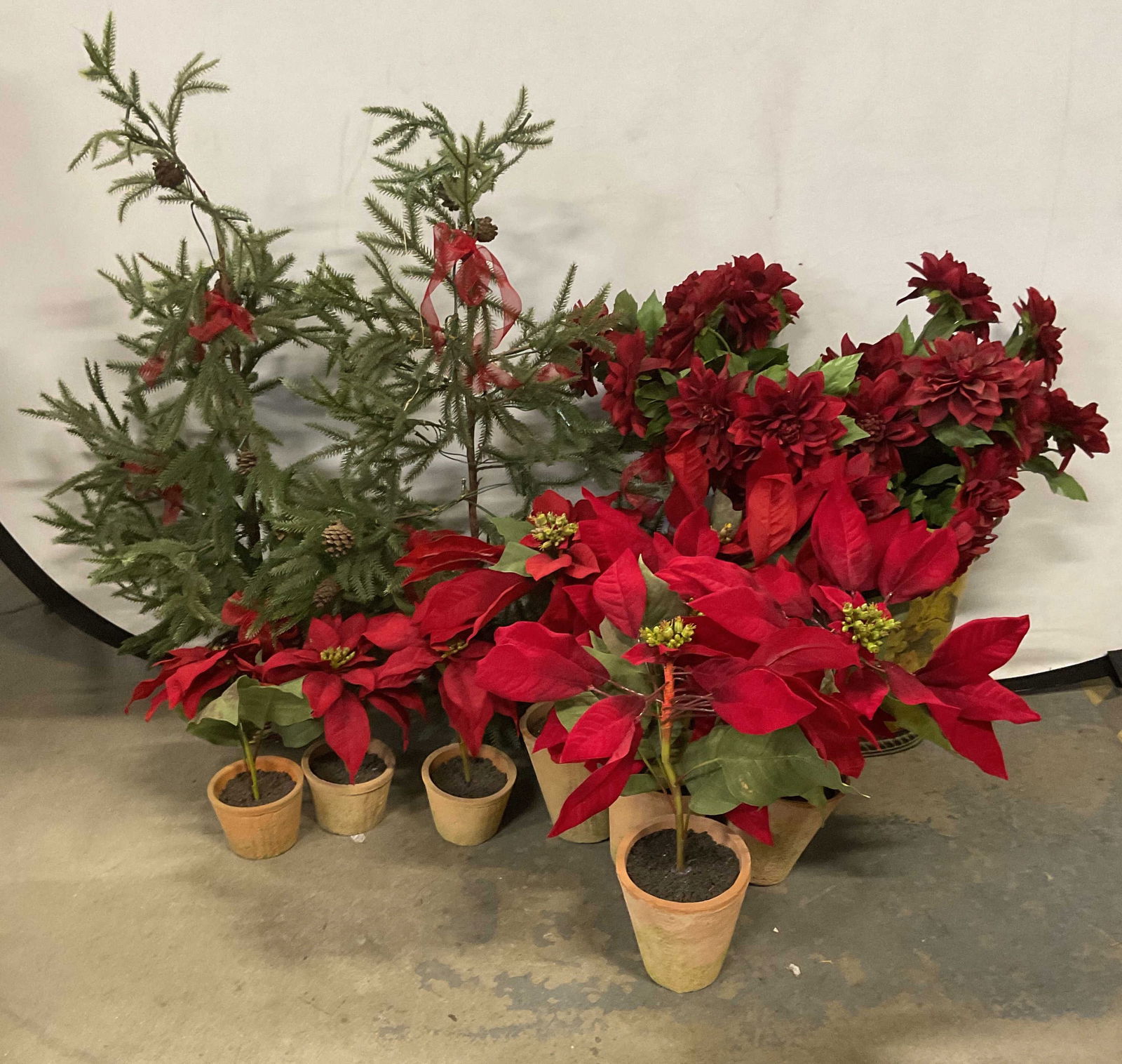 Lot 12 Holiday Poinsettia + Faux Plant Decor (1 of 6)