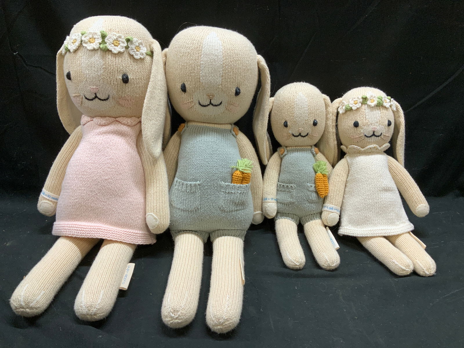 Lot 4 Vtg Cuddle + Kind Hand Knit Bunny Dolls PERU (1 of 9)