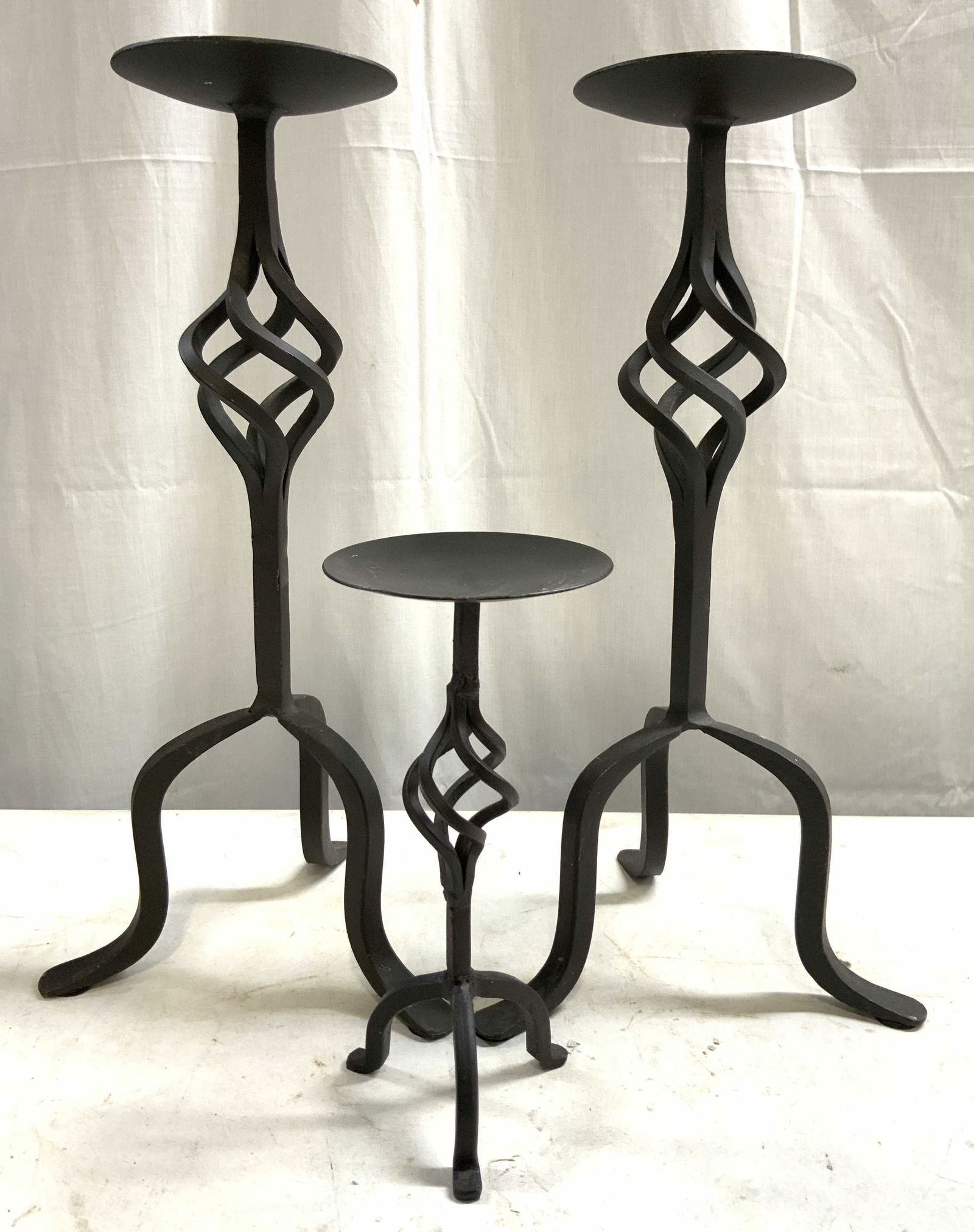 Set 3 Tabletop Wrought Iron Candlesticks 15in (1 of 8)