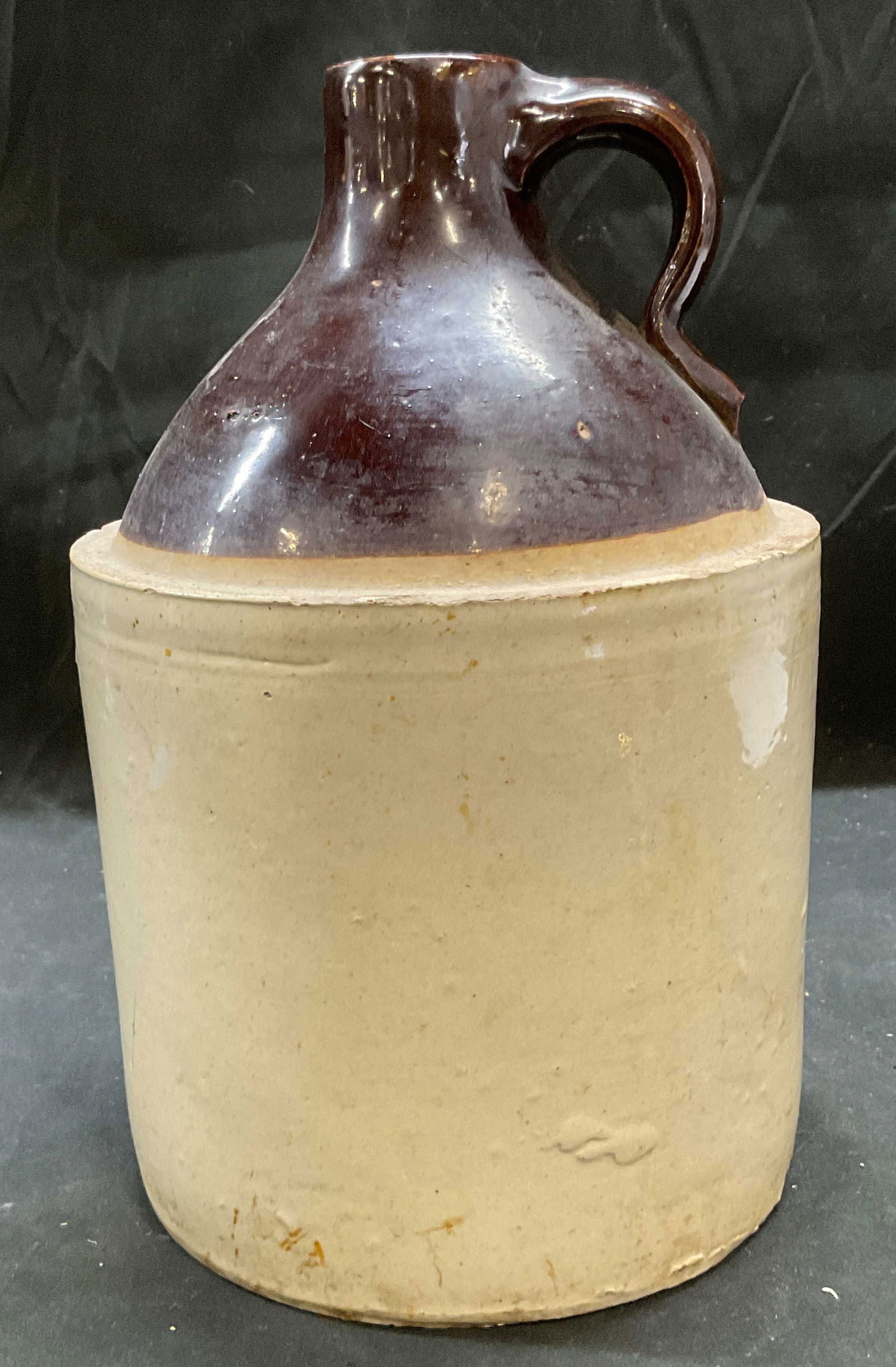 Vintage Brown Beige Banded Stoneware Jug (1 of 6)