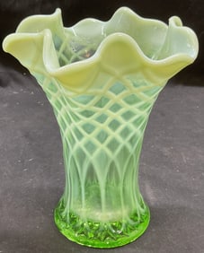 Vintage Green Opalescent Glass Diamond Vase