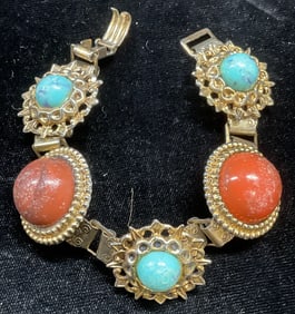Vintage Gold Tn Faux Turquoise Bracelet