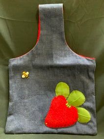 Hand Made Embroidered Strawberry Tote Bag