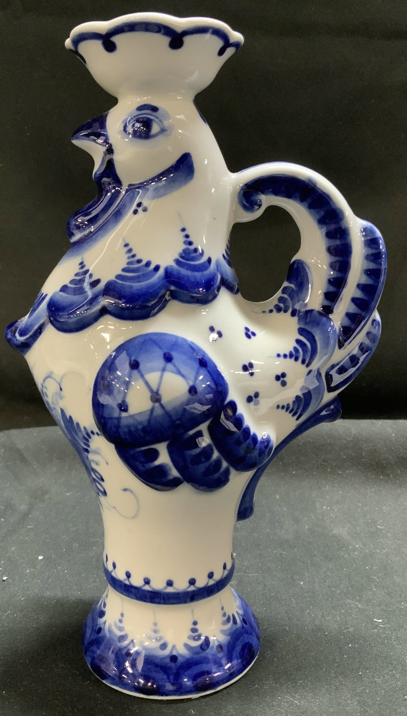 Vntg Gzhel Hand Made Rooster Candlestick Holder (1 of 7)