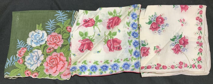 Lot 3 Vntg Assorted Floral Linen Handkerchiefs