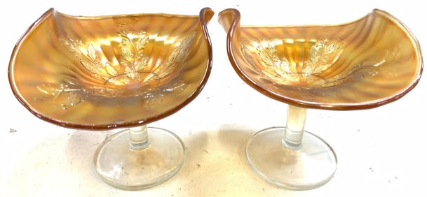 Vtg Fenton Pr Rib & Holly Sprig Marigold Compotes