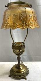 Vtg Mid Century Carnival Glass Shade Brass Lamp