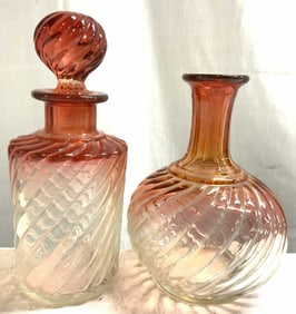 2 BACCARAT Rose Tiente Rubina Swirl Vase &Decanter