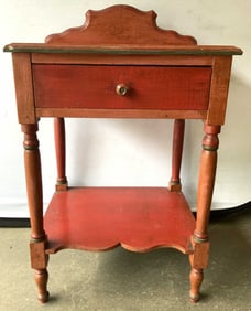 Vntg Painted Wooden Side Table W Drawer Red