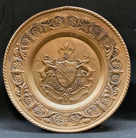 Vtg Copper Relief Crest Wall Plaque England 12in