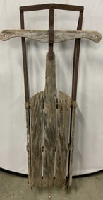 Vintage Wood & Metal Snow Sled 55in