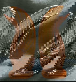 MCM Pair Brown Glazed Swans Ceramic Bookends