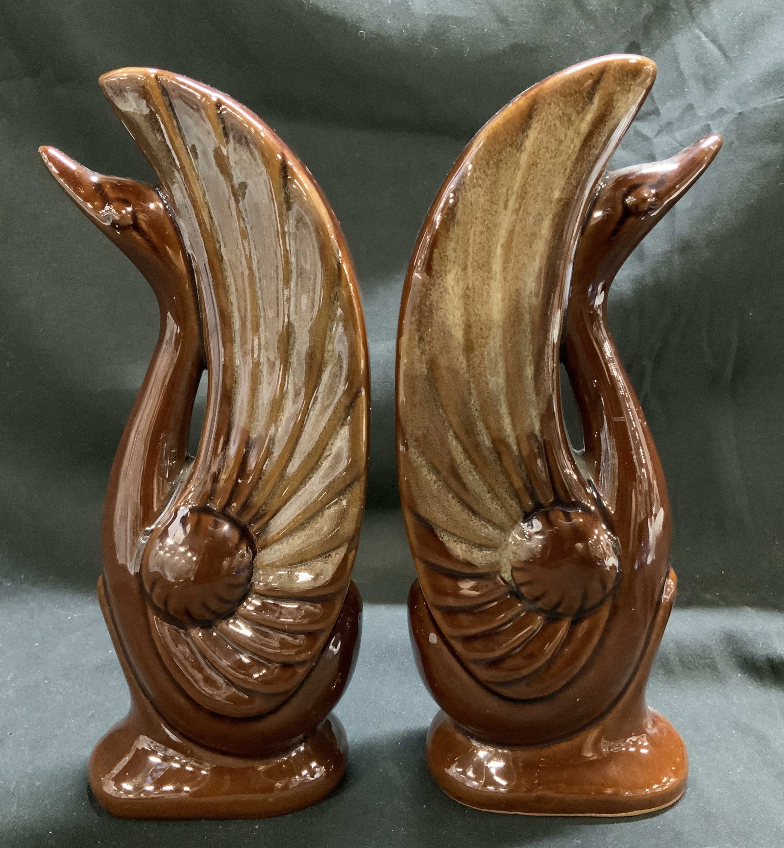 MCM Pair Brown Glazed Swans Ceramic Bookends (1 of 7)