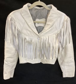 Cropped White Leather Fringe Jacket, Mexico