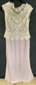 Cameron Blake Taupe Lace Beaded Gown