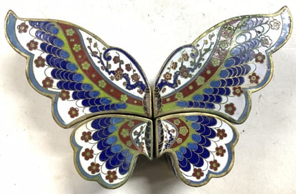 Lot 4 Vtg Asian Cloisonne Butterfly Trinket Bxs