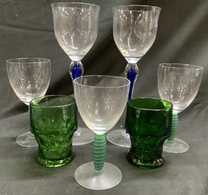 7 Art Glass Goblets, Anchor Hocking Kosta Boda+