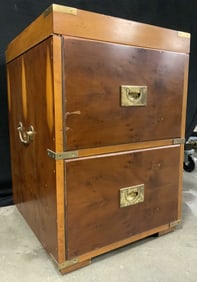 Vntg Campaign Style Wood Chest W Handles & Lid
