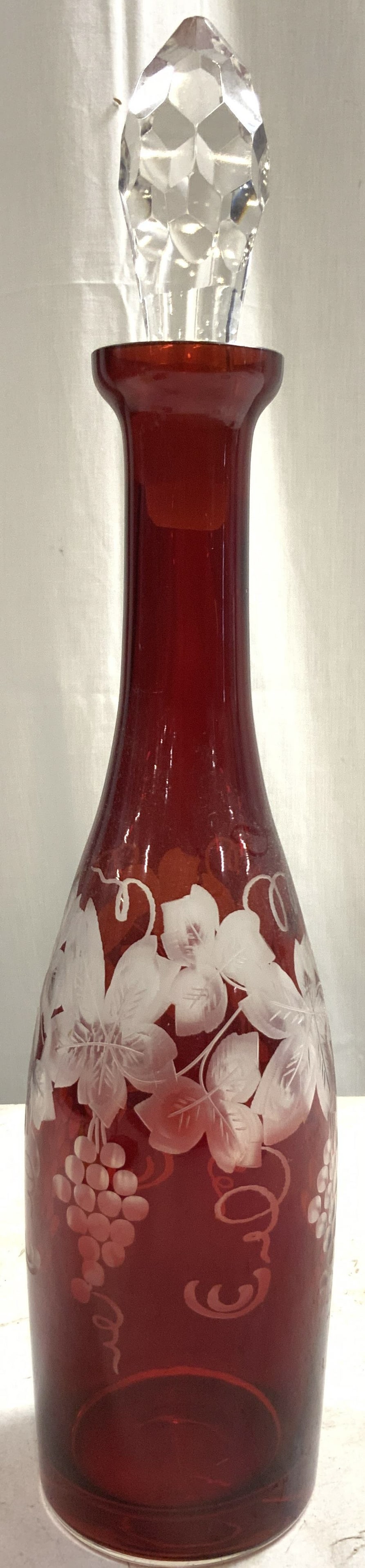Vtg Cranberry Bohemian Crystal Decanter 15in (1 of 7)